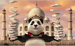 royal panda casino mascot the panda in front Taj-Mahal