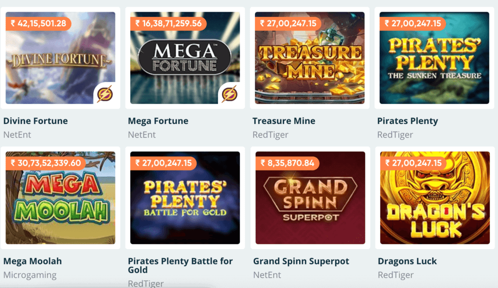 Examples of different jackpot games available at Pure Casino
