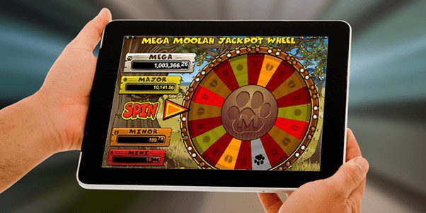 mega moolah jackpot wheel on tablet