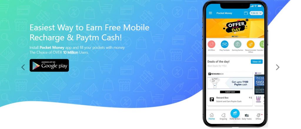 Pocket Money app for indian users for paytm cash